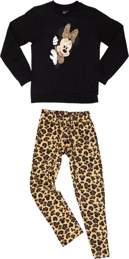 T-shirt noir Disney Minnie Mouse avec imprimé léopard et legging assorti avec imprimé léopard.
