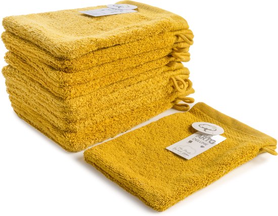 ARTG® DeLuxe - Washandjes - 700 grams kwaliteit - 16 x 21 cm - Mosterdgeel - Mustard - SET van 10 stuks
