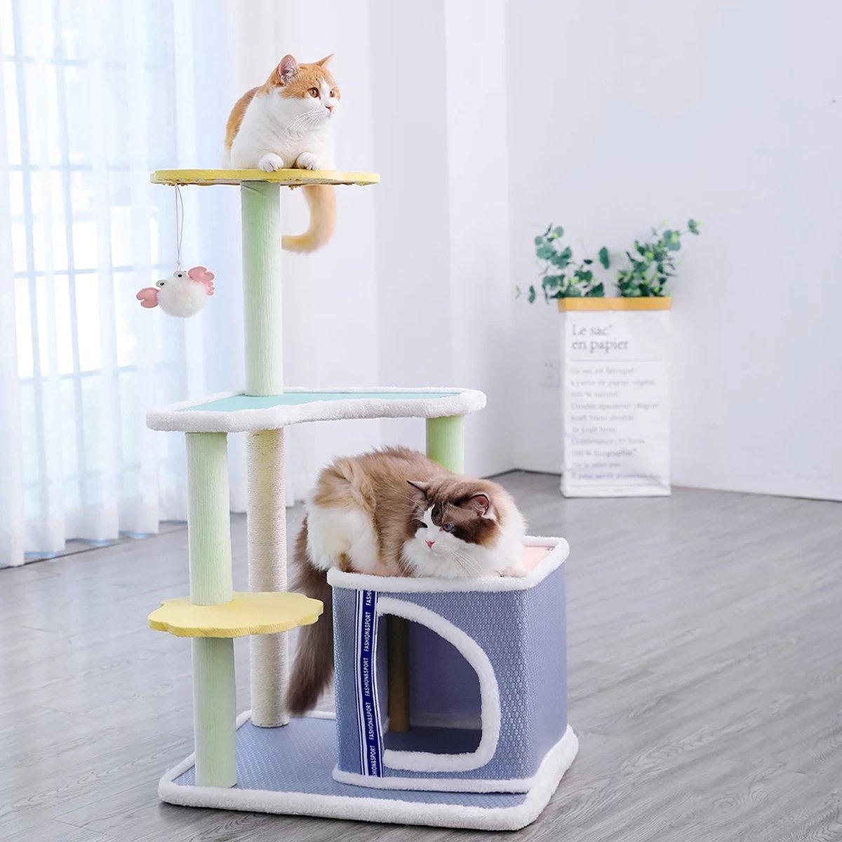 Krabpaal | Katten krabpaal | Krabplank | Kattenspeeltjes | Groot | Voor grote en kleine katten | Blauw/licht groen