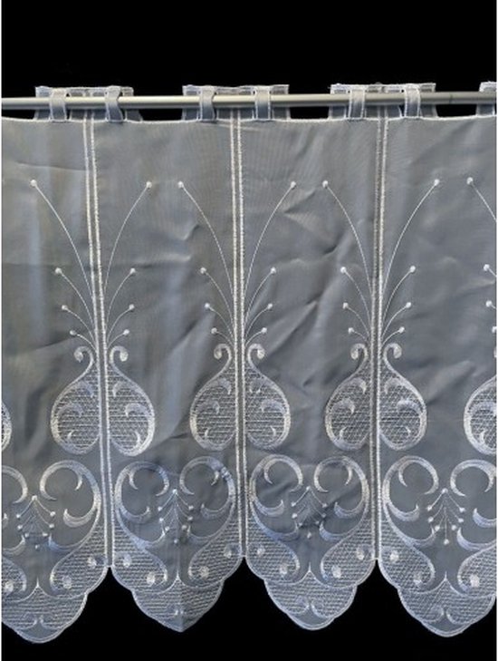 Witte Raster valletjes, Half Doorzichtige Korte Gordijnen, Half Raamgordijn voor Woonkamer Keuken Slaapkamer, met Kant Decoratie (Size : W59xH35IN/150x90CM