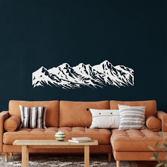 Wanddecoratie |Berg|Mountain | Metal - Wall Art | Muurdecoratie | Woonkamer | Buiten Decor |Wit| 75x20cm