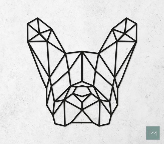 Laserfabrique Wanddecoratie - Geometrische Hond Franse Bulldog - XS - Brievenbusformaat - Zwart - Geometrische dieren en vormen - Houten dieren - Muurdecoratie - Line art - Wall art