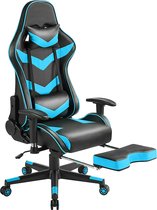 Gamingstoel, racestoel, ergonomische draaistoel, in hoogte verstelbaar, pc-stoel met voetensteun, hoge rugleuning met verstelbare armleuningen, neonblauw