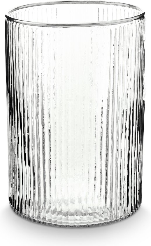 vtwonen Vase en Verres - Rayé - Argent - Cylindre - Glas - 13x19 cm