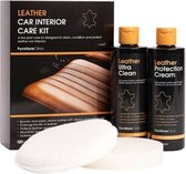 Leren Auto Interieur Verzorging Set - Voordeel Verpakking - Reiniger en Protectie Crème + Applicator – Verzorgen Leer & Lederwaar - 250 ml