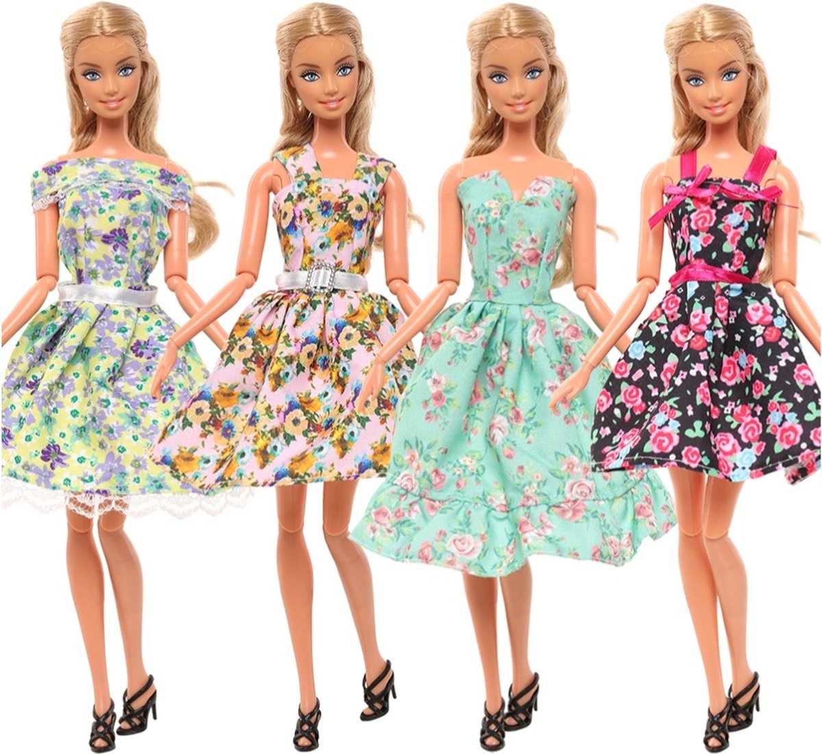 Vêtements de poupée - Convient pour poupée Barbie - Set de 4 robes - Robe à  fleurs -... | bol.com
