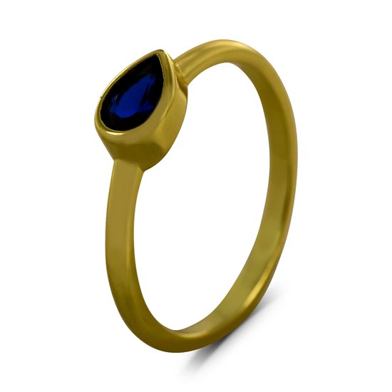 Silventi 9SIL-22688 Zilveren Ring - Dames - Zirkonia - Druppel - Blauw - 5,2 x 7,6 mm - Maat 56 - Zilver - Gold Plated (Verguld/Goud op Zilver)