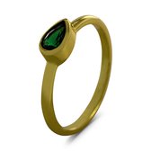 Silventi 9SIL-22686 Zilveren Ring - Dames - Zirkonia - Druppel - Groen - 5,2 x 7,6 mm - Maat 56 - Zilver - Gold Plated (Verguld/Goud op Zilver)