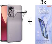 Hoesje Geschikt voor: Xiaomi 12 / 12X Silicone Transparant + 3X Tempered Glass Screenprotector - ZT Accessoires