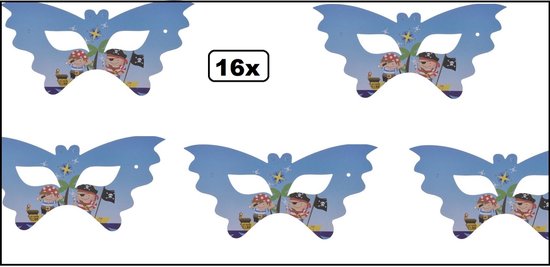 16x Oogmasker piraten kids karton blauw - Piraat thema feest fun oog masker festival