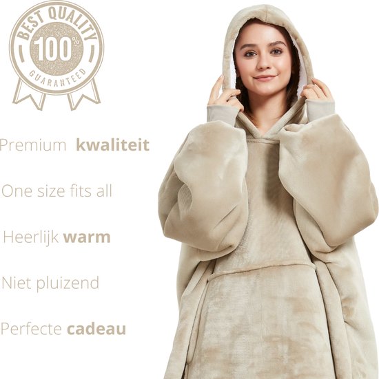 Q- Living Fleece Blanket With Sleeves - 1340 grammes - Couverture à capuche - Sweat à capuche surdimensionné - Couverture TV - Kaki