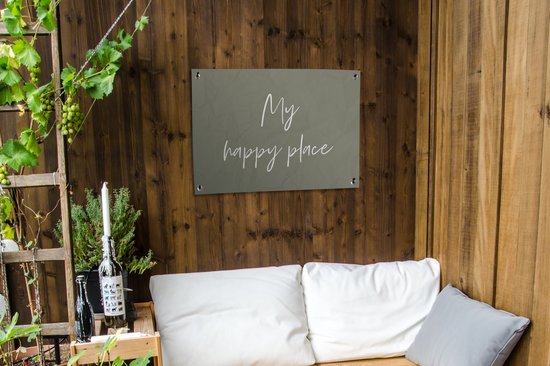 Affiche de jardin - Citations - My happy place - Jardin - Proverbes - Texte - 80x60 - Peinture de jardin - Toile de clôture - Toile de jardin - Affiche extérieure