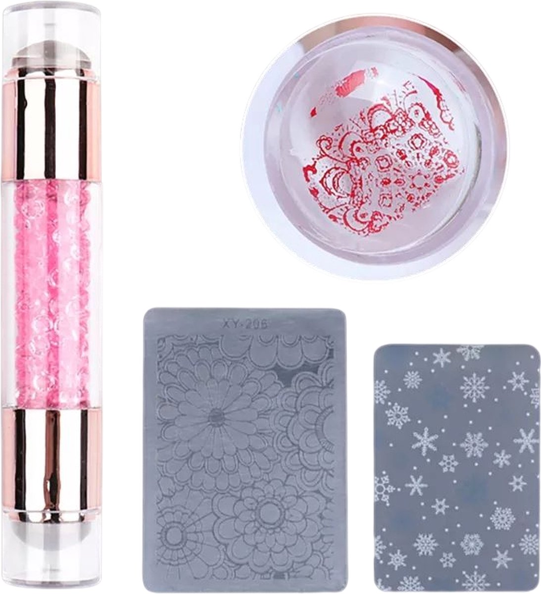 Goedkoopste Siliconen Stempel Voor Franse Nagel Tips inclusief motiefjes | Nagelstempel french manicure | roze | Sparkolia