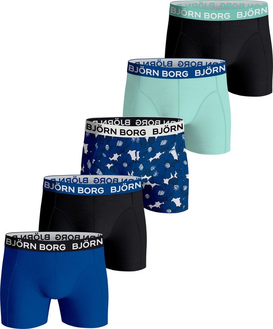 Björn Borg Boxershort Cotton Sous-vêtements Caleçon - Boxer - 5 pièces - Homme - Taille L - Blauw/ Zwart