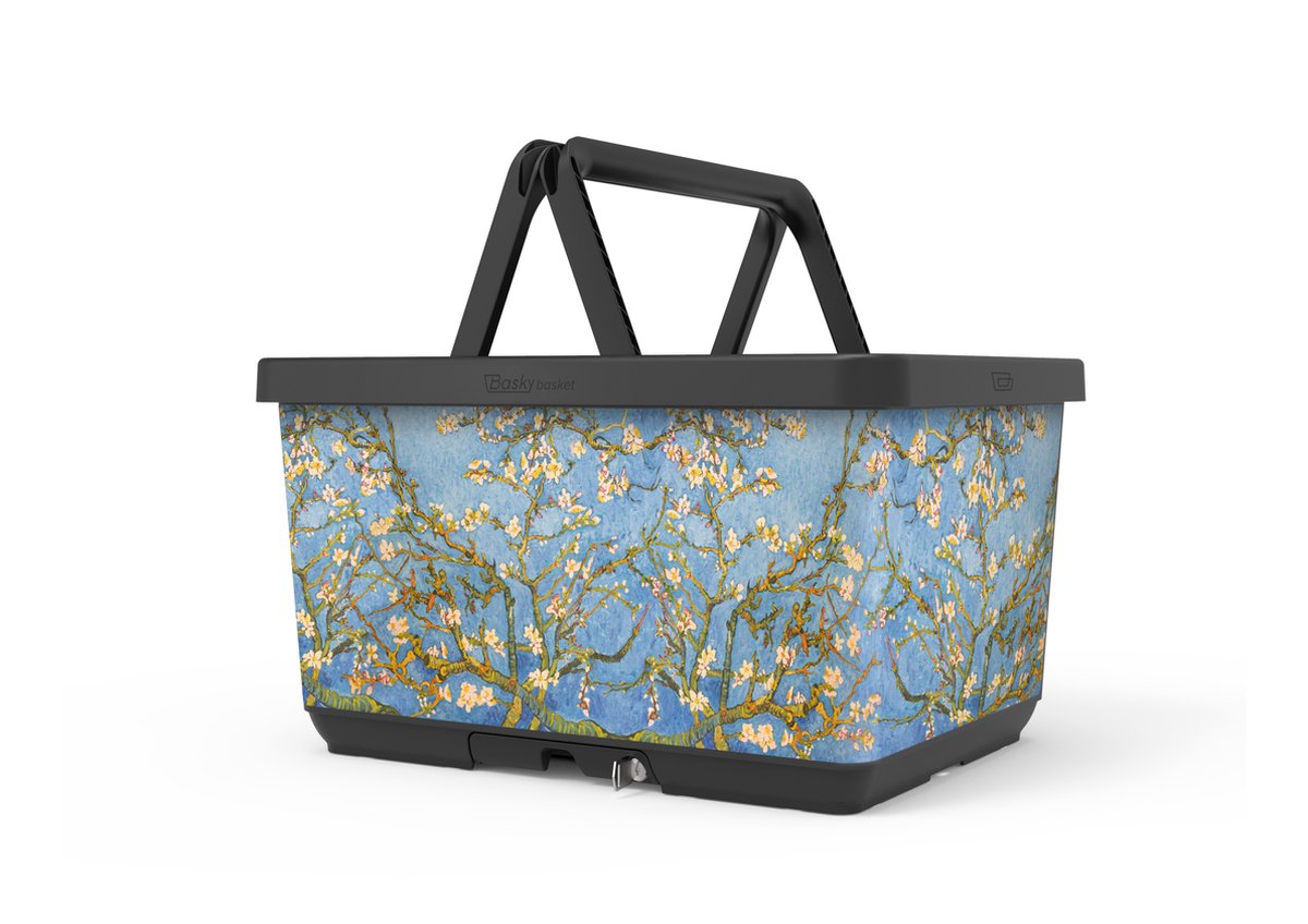 Fietsmand met slot en kliksysteem voor bagagedrager - voordrager The Basky basket design Van Gogh