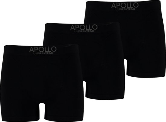 Apollo - Boxershort Heren Naadloos 3 -pak - Zwart - Maat XL - Boxershort heren XL - Ondergoed heren - Boxershort heren lange pijp