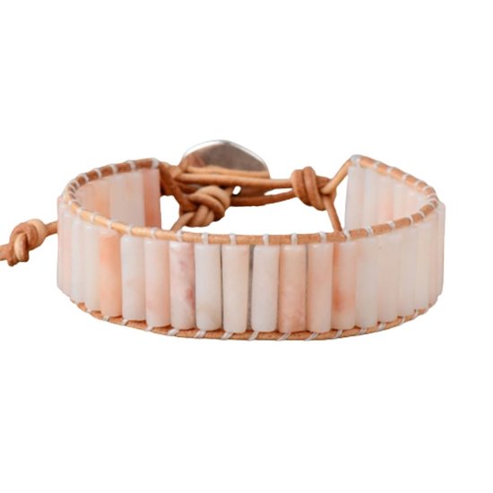 Marama - bracelet Coral Jade - pierre gemme - cuir - bracelet femme - réglable