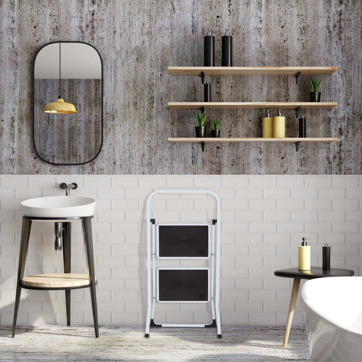 Relaxdays huishoudtrap - keukentrap - inklapbaar - ladder - metaal - trapladder - 2 tredes – foto 5