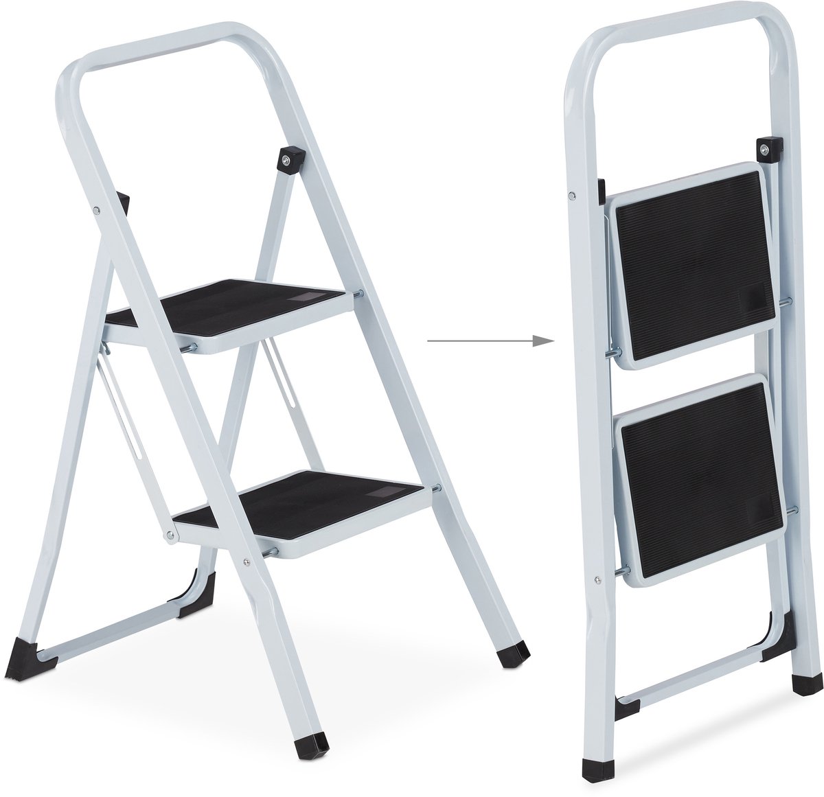 Relaxdays huishoudtrap - keukentrap - inklapbaar - ladder - metaal - trapladder - 2 tredes – foto 3