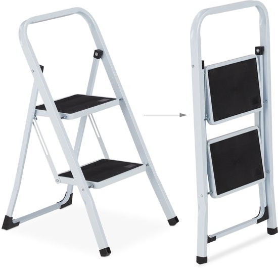 Relaxdays huishoudtrap - keukentrap - inklapbaar - ladder - metaal - trapladder - 2 tredes — afbeelding 3