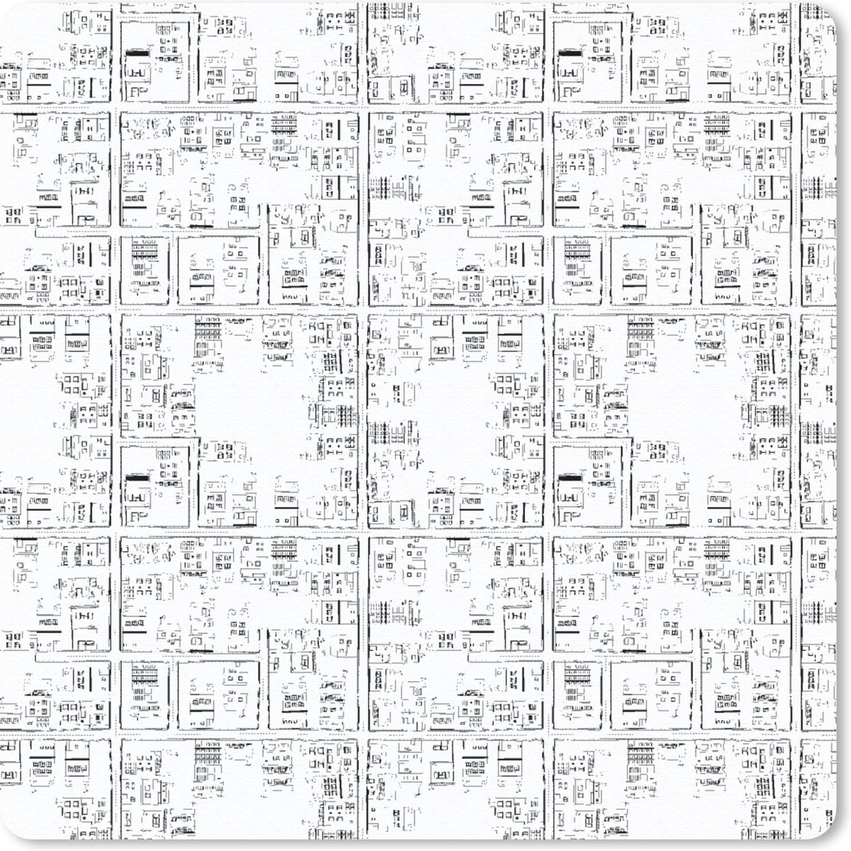 Muismat 30x30 cm - Mousepad Stadskaart - Patronen - Zwart Wit - Muismatten