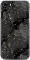 Geschikt voor iPhone SE 2022 hoesje - Marmer print - Glitter - Goud - Zwart - Patronen - Siliconen Telefoonhoesje