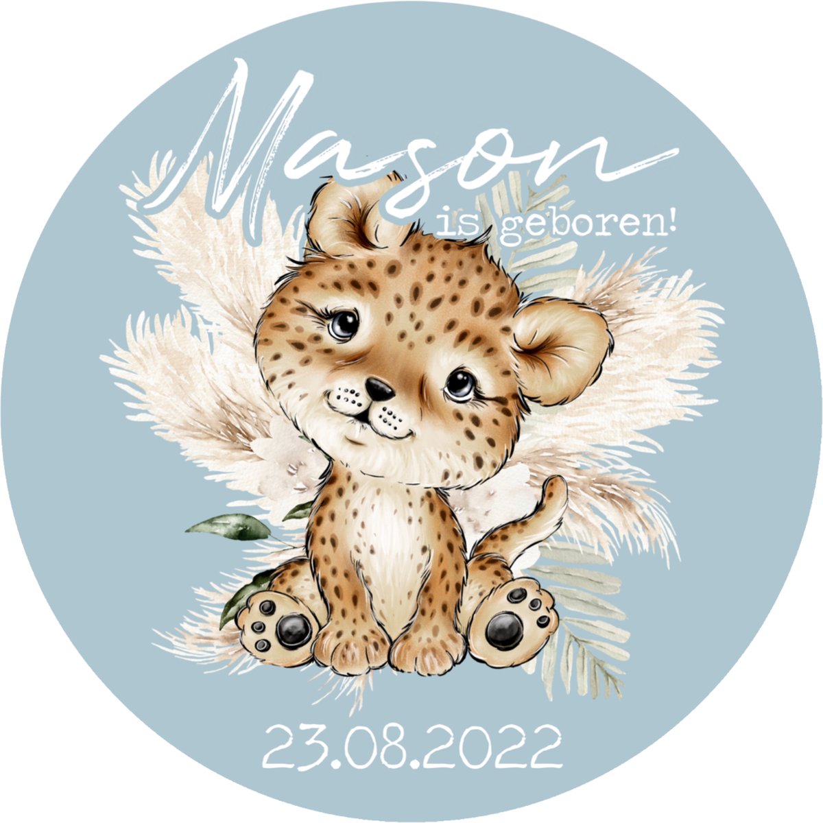 Geboorte aankondiging raam Een Jongen - rond - Lichtblauw - 45 x 45 cm - raam en deur stickers - sticker buitenkant raam - Geboorte sticker met naam en geboortedatum
