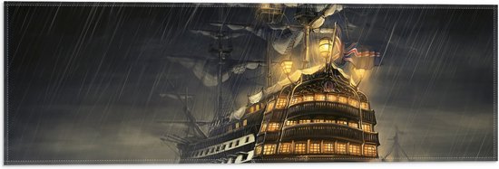 WallClassics - Vlag - Groot Schip op Zee in Storm - 60x20 cm Foto op Polyester Vlag