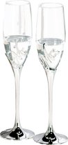 Champagne glazen MR and MRS - zilver en glas - 27 cm - set van 2 in geschenkbox- huwelijk geschenk