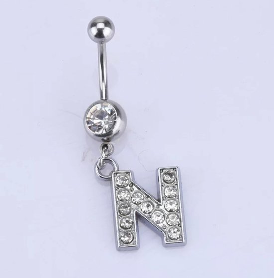 SALE - UITVERKOOP - Navelpiercing – Staal – Zilverkleurig – Letter N - Moederdag - Cadeau voor haar