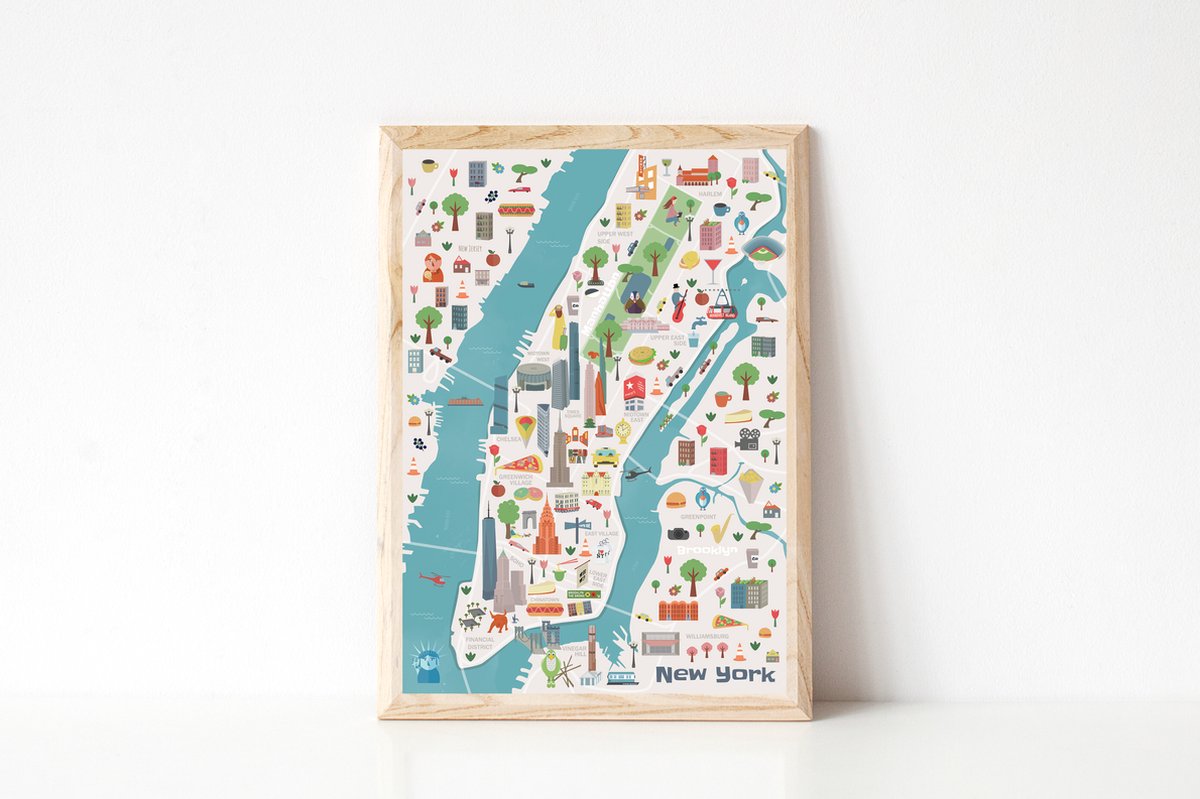 New York Poster - Manhattan kaart 30x40 cm