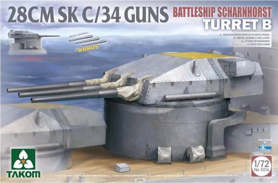 1:72 Takom 5016 28 cm SK C/34 - Battleship Scharnhorst Turret B Plastic Modelbouwpakket
