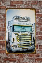 Scania blanc - Plaque métal - Plaque murale - Décoration - Cadeau - Plaques métalliques - 20 x 30cm - Plaques Panneaux muraux - Décoration bar - Résistant aux UV - Eco friendly - Décoration métal - Cave & Garden