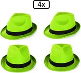 4x Festival hoed neon groen met zwarte band - Hoofddeksel hoed festival thema feest feest party