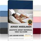 Silky Jersey  Zijdezachte Jersey Hoeslaken Strijkvrij 100% Gekamd Katoen - 200x200+30 cm  Marine Blauw