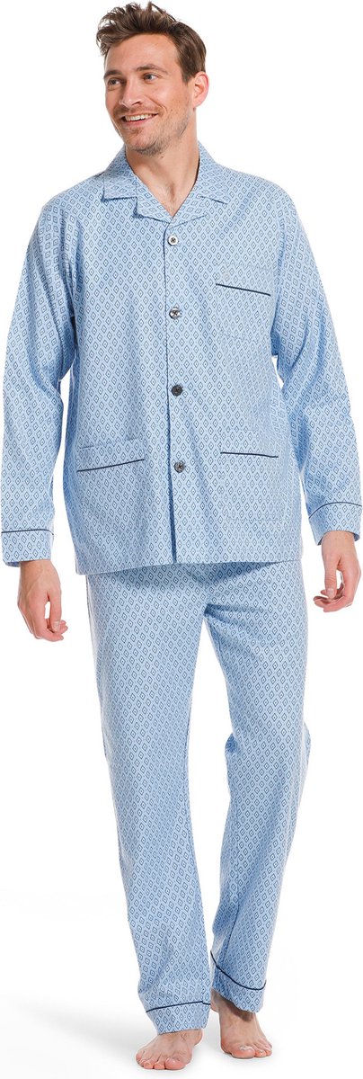 Robson Heren pyjama flanel knoopsluiting - 503 - 58 - Blauw