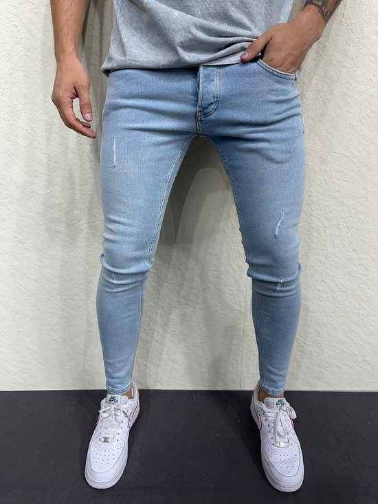 Mannen Stretchy Heren Skinny Jeans Hole Slim Fit Denim Hoge Kwaliteit Jeans - W38