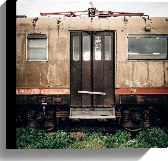 WallClassics - Toile - Porte dans un ancien wagon de train - 30x30 cm Photo sur toile (Décoration murale sur toile)