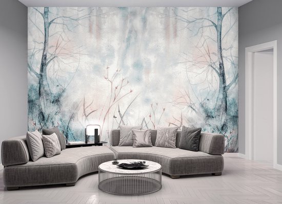Fotobehang - Vlies Behang - Aquarel Geschilderde Bomen - Bos - Bohemian - Scandinavisch - 368 x 280 cm