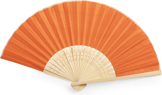 Éventail à main - Éventail de festival - Éventail espagnol - Accessoires de festival - Durable - Polyester - Bamboe - Beige - Orange