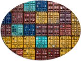 WallClassics - Dibond Ovaal - Opgestapelde Zeecontainers - 80x60 cm Foto op Ovaal (Met Ophangsysteem)