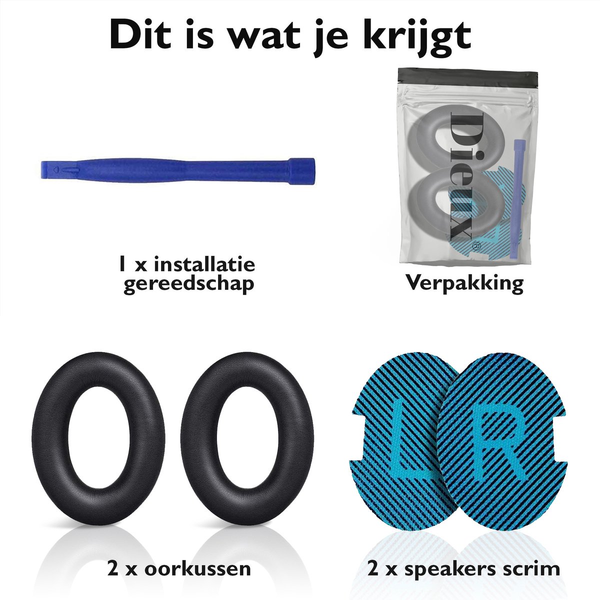 Set Oorkussens voor Bose Koptelefoon met installatie gereedschap - Zwart Blauw - QuietComfort 35 - QC35II - QC35 - QC25 - QC15 - QC2 - Soundtrue - Soundlink Around-Ear II AE2 – foto 7