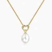 Hartje en Parel Ketting – 14K Goud Verguld 925 Sterling Zilver – Pearl & Heart Necklace – Cadeau voor Haar