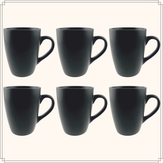 OTIX Koffiekopjes - met Oor - Set van 6 - Mat - Zwart - 340ml