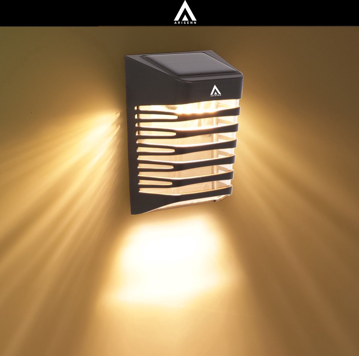 Arisenn® Crystal Solar Buitenlamp - IP65 Waterdicht - Prachtige Solar Technologie Monokristal Zonnepaneel wandlamp - 3000K Warm Wit (sfeervol) - Tuinverlichting op Zonne-energie | schutting wand licht - ARISENN