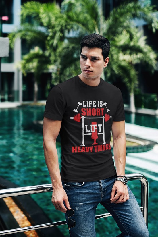 Rick & Rich Workout tshirt - T-shirt L - gym tshirt - heren t shirts met ronde hals - Sport tshirt - workout shirt - heren shirt korte mouw - Fitness shirt - Gym Motivation tshirt - shirt met opdruk - live is short Shirt - lift heavy things