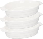 3x Plats à four ovales en céramique blanc 24 cm - Plats à rôtir / Plats à pâtisserie