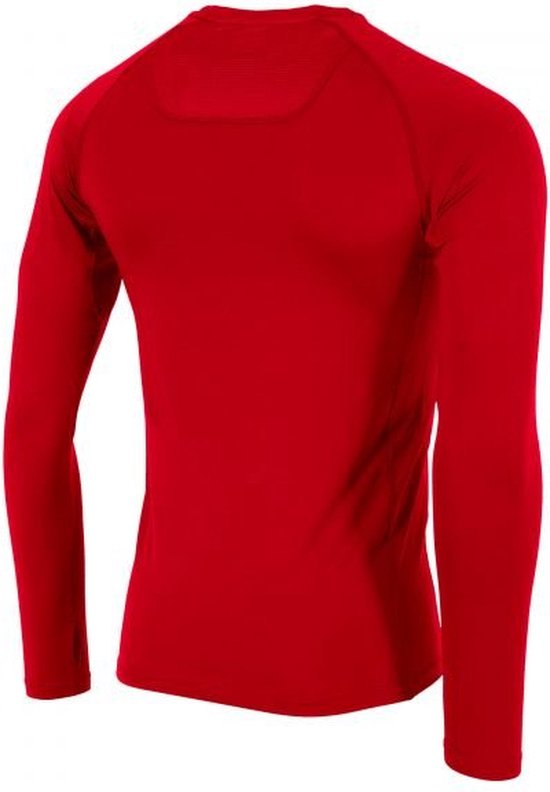 Dos d'un t-shirt rouge à manches longues et raglan.
