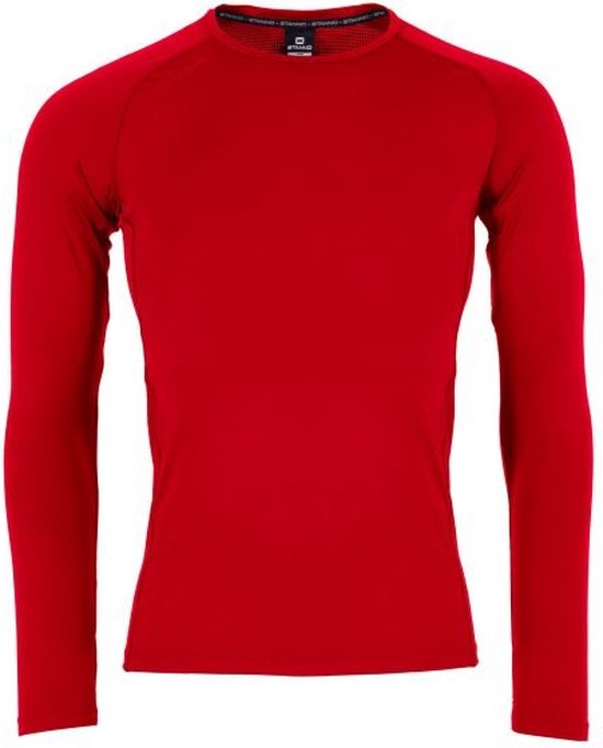 Devant d'un t-shirt rouge à manches longues et raglan.