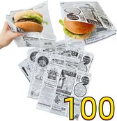 Rainbecom - 100 pièces - 19 x 17 cm - Papier pour sac à hamburger - Papier sulfurisé - Sac en papier pour sandwichs - Journal